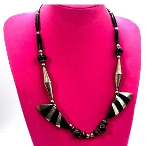 Vintage Bone and silver tone Statement Necklace